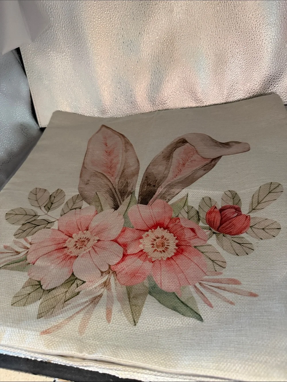 Floral Pink Bunny Ears Decorative Pillow Cover